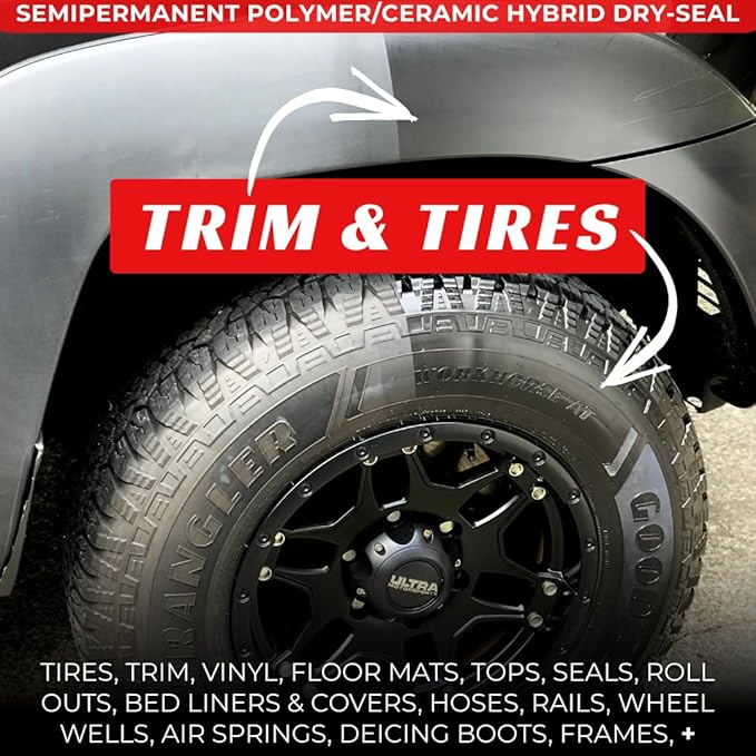 RENEW PROTECT - Blak - Real Restoration & True Protection, Rich Black for Tire & Trim, Mid- High Shine, Mats - RV- Motorcycle-Safe, Acrylic Ceramic-Hybrid Protectant, Wash-Proof, 5 min Dry-Seal 16oz