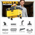Ecarke 2.5 Gal Cordless Wet Dry Vacuum Compatible with DeWalt 20V Battery, 3-in-1 Shop Vac with Washable HEPA & Brushless Motor, 15KPa Suction, 4 Attachments for Garage Car Workshop (Tool Only)