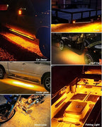 Car Led Strip Lights 12" Connectable Amber LEDs Light Strips for Cars Motorcycle Golf Cart Boat Marine Waterproof 12V Led Light Strip, 4Pack