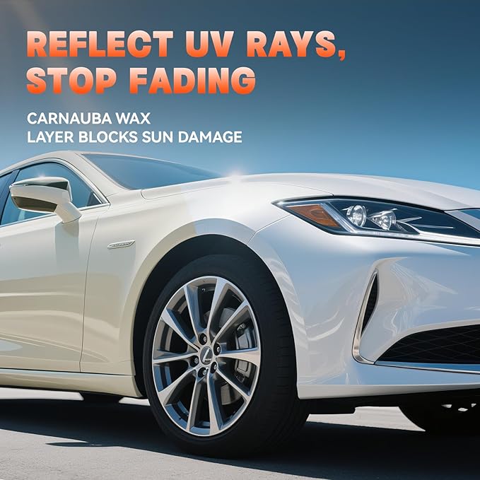 White Car Wax - Anti-Yellowing + UV Defense | Clear Coat Protection | 180g with Sponge& Microfiber Towel