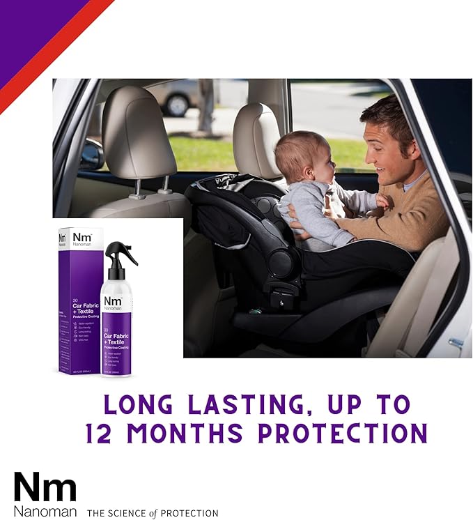 NANOMAN Protect Car Seats from Spills & Stains Fabric & Upholstery Protector Spray (250ml) – Invisible Waterproof Coating for Car Seats, Carpets & Interior Fabric – Easy DIY One-Coat Application