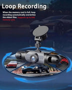 Car Dash Cam Wireless Front Rear 360 Full View 4K Dual Security 24HR Rechargeable 4 Channel Mirror Rearview Interior Auto Video On-Dash Mounted Driving Recorder Truck Electronics Accessory(32G)