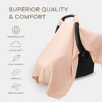 Comfy Cubs Baby Car Seat Cover - Soft, Breathable Bamboo Rayon and Muslin Cotton Blend - Lightweight Canopy for Sun, Bug, and Comfort Protection - Large Size Infant Seat Cover in Blush Design