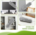12-Piece Microfiber Feather Duster with Extension Pole (16.1" to 100), Ceiling Fan Duster for Ceiling Fan, Flat Duster for Under Appliances, Chenille & Cobweb Duster for Cobweb, Wall, Furniture