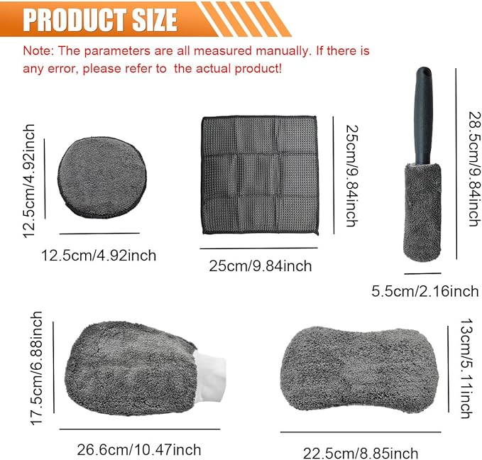 Craedli 9PCS Car Wash Detailing Tool Kit, Car Wash Mitt, Microfiber Cloths, Cleaning Sponge, Wheel Brush, Wax Applicator Pad, Universal Auto Interior & Exterior Cleaning Supplies (Gray)