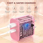Aolcev for iPhone Charger Fast Charging 2 in 1 USB A USB C Charger Block 30W Cute Type C Fast Charging Blocks for iPhone 17 16 15 14 13 for iPad USB C Charging Adapter for Galaxy S26 S25 Light Pink