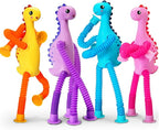4Pcs Dinosaur Airplane Travel Car Ride Toys for Toddlers Kids Boys Girls Sensory Suction Cup Tube ADHD Autism Road Trip Car Activities Essential Stocking Easter Basket Stuffer Valentines Gift