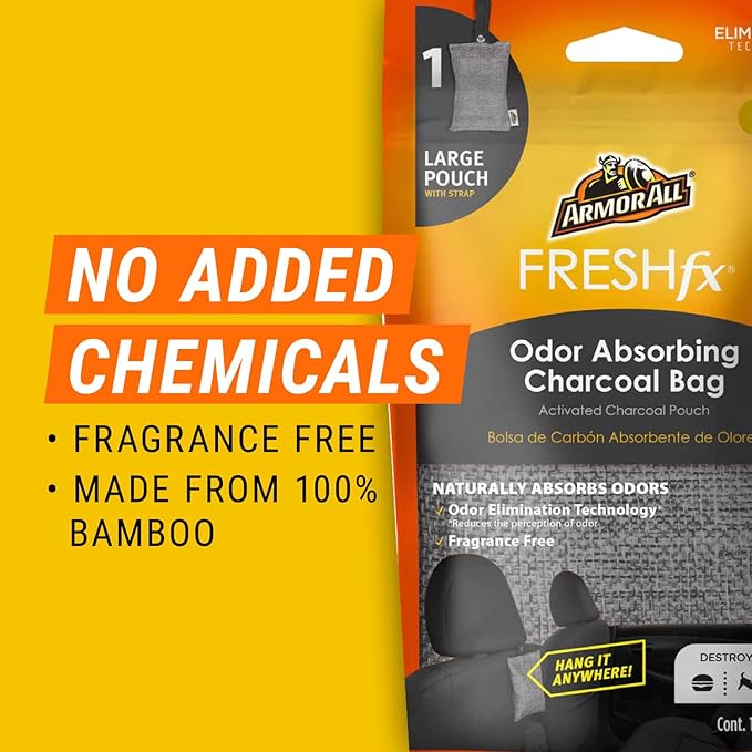Armor All Fresh FX Charcoal Bag Deodorizer (9 Count) - Charcoal Deodorizer Bags for Cars, Natural Bamboo Car Air Freshener