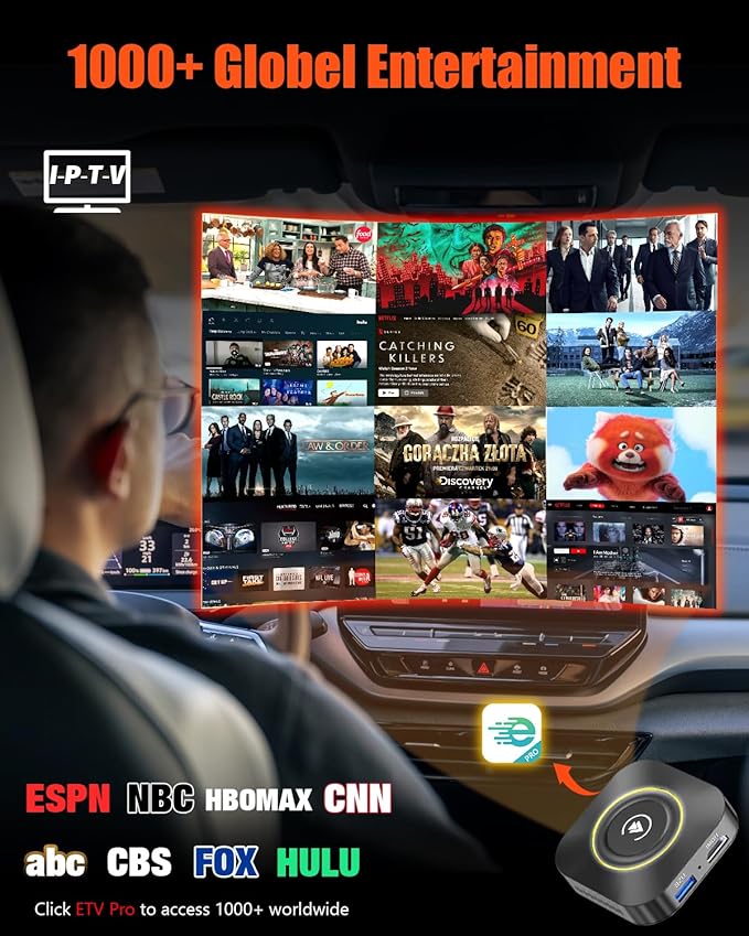 Netflix CarPlay Adapter, Magic Box YouTube Hulu Disney+ TikTok, Wireless CarPlay Adapter Only for Original Cars with Wired CarPlay and Android Auto Blue