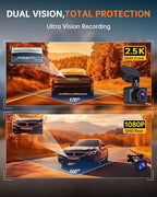 Dual Dash Cam Front and Rear — 2.5K HDR Night Vision Car Camera with G-Sensor & 24H Parking Monitor, Compact Plug & Play Dash Cam with Super Capacitor, 32GB Card Included, Supports 256GB Max