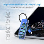 GiGimundo 4-Port USB Hub for Laptop, USB C to USB Hub Multiport Adapter 5Gbps Transfer, USB C Splitter for Laptop, MacBook Pro/Air, iPad Pro, Dell, Chromebook, Keyboard, Mouse, HDD, Blue