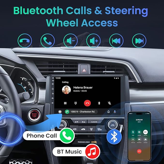 Car Stereo Radio for Honda Civic 2016-2021: 4Core + 64G ROM 9 inch Touch Screen Wireless Carplay/Andriod Auto GPS Bluetooth 5G WiFi Mirror Link Backup Camera MIC