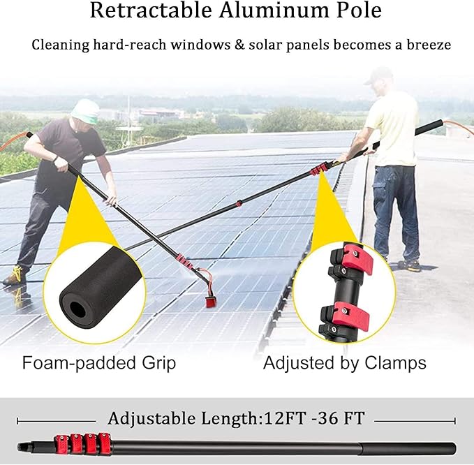 Retractable Aluminum Alloy Cleaning Pole with Squeegee & 180° Rotatable BrushIdeal for Conservatory Roof & Solar Panel Cleaning