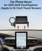 Car Phone Holder for 2019 2020 2021 2022 2023 2024 Ford Explorer Accessories Apply to 10.1 in Screen Fixed Clip Magnetic Cell Phone Mount 360 Degree Rotation with Dashboard Storage Tray