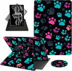 Case for 6" Kindle (11th Generation-2024/2022 Release),360 Degree Rotating Swivel PU Leather Stand Flip Folio Cover with Auto Wake/Sleep for Kindle 11th Generation 2024,Green Pink Footprint