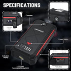 Acmount P100 Car Jump Starter, 5000A Peak Lithium Jump Starter Battery Pack for Up to 10.0L Gas or 8.0L Diesel Engine, Safe 12V Portable Battery Starter Power Pack with LED Screen & LED Light