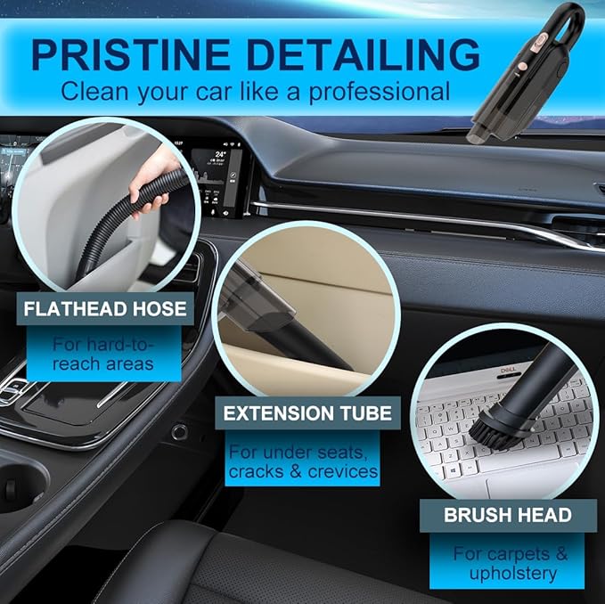 JUSTTOP Car Vacuum Portable Cleaner,9000Pa Vacuum Cleaner and Air Duster,120W high Power Wet&Dry Handheld mini Vacuum Cleaner,Multiple Accessories for Car,Home, Office