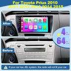 (4G RAM+64G ROM) Car Radio for Toyota Prius 2010-2015,9 Inch Prius Stereo Support Carplay/Android Auto,GPS Navigation& Bluetooth,Backup Camera & SWC