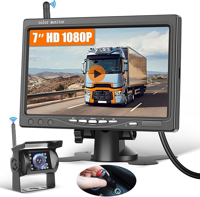 Hikity Wireless Car Rear View Camera 7 Inch Monitor Kit Screen Waterproof Reversing Camera Night Vision Rear View Camera for Truck/RV/Trailer/Bus