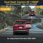 Fitcamx Front 4K+Rear 1080P 4K Dash Cam Adapts for Jeep Grand Cherokee 2023-2025 L 4XE (HD2-0513), Integrated OEM Look, Dual HD Video, WiFi & APP, Loop Recording, G-Sensor, Easy to Use, 128GB Card