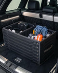 Owleys Trunk Storage 17.7" Collapsible Crate For Groceries, Tools & Travel Gear - Eco-Leather Car Organizer With Magnetic Lid - Practical Birthday Gift For Men (Highway 17)