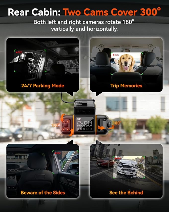IIWEY N9 5 Channel Dash Cam 360° View, 5.8G WiFi-6 with App, Free 128GB Card, FHD Front & Rear Inside, Left, Right Dash Camera for Car, 12 IR Lights Night Vision, GPS, 24/7 Parking Mode, G-Sensor