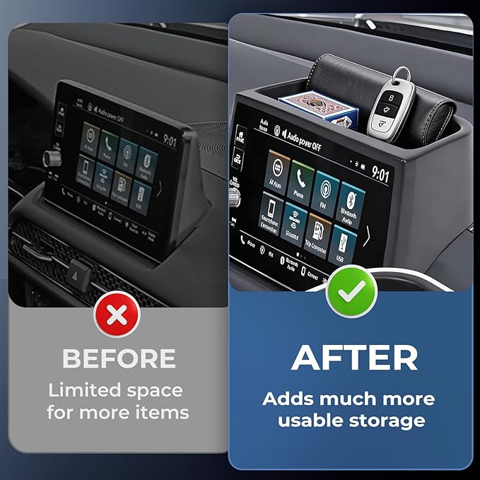 Dashboard Storage Tray Dash Organizer for Honda HRV 2026 2025 2024 2023 (Fits for 7 Inch & 9 Inch Screen) Interior Accessories Center Console Behind Screen Storage Box for 2023-2026 HR-V, Black