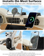 CloudValley Magnetic Car Mount with 15W Fast Charging, 360° Adjustable Bendable Aluminum Arm, Dashboard & Windshield Wireless Charger Phone Holder with Upgraded Silicone Adhesive Pad for iPhone