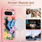 for Google Pixel 9 Case/Pixel 9 Pro Case - Compatible with MagSafe Women Girls Cute Magnetic Protective Cover Girly Cat Flower Floral Design Heavy Duty Shockproof for Pixel 9/9 Pro Phone Case