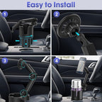 Car Cup Holder with Magnetic Phone Holder, 360° Rotating Cup Holder Phone Holder for Car Truck SUV, Magnet Cup Holder Expander for iPhone Samsung, N52 Magnets Phone Holder for Car