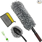 4 PCS Car Duster Kit, Microfiber Scratch Free Multipurpose Cleaning Duster with Extendable Handle, Washable Interior & Exterior Auto Dusting Tools for Cars Trucks SUVs RVs