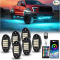 6 Pods RGBW LED Rock Lights for ATV UTV Golf Cart RZR SXS Truck Jeeps Off Road, Waterproof Multicolor Neon Underglow Kit with APP/RF Remote Control&Brake Red Function,12V Pure White Underbody Lights