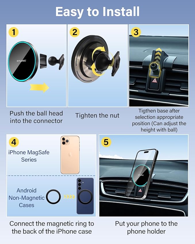 SKYLOTEC Phone Holder for Mazda CX-5 CX5 2017-2025 Accessories Car Magnetic Phone Mount Compatible with MagSafe, Strong Magnets Fast Wireless Charger CX 5 Cell Phone Holder Base