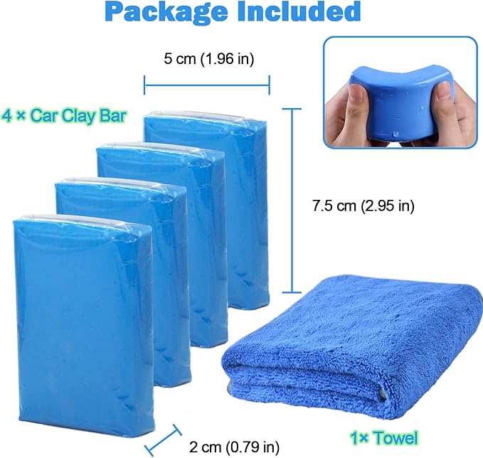 Car Clay Bar 4 Pack 400g, Premium Grade Clay Bars Auto Detailing Magic Clay Bar Kit with Towel Clay Bar Cleaner with Washing and Adsorption Capacity for Car Wash Car Detailing Clean,RV,Glass Cleaning