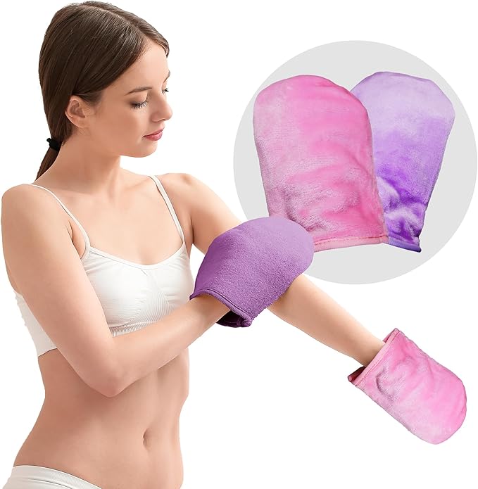 EcoSol Designs - Microfiber Mittens, Ultra-Soft Body Exfoliator Lathering and General Cleaning Dusting Must-Have, Thick Exfoliant Glove 2-Pack with Hanging Loops, Pink and Lavender, 6 x 9 inches Each