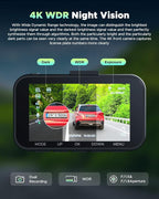 4K Dash Cam Front and Rear, Free 64GB Card Included, Full HD 3.0” IPS Screen Dash Camera for Cars with 5G Wi-Fi & App Control, Night Vision,WDR, G-Sensor, Loop Recording, Parking Mode for Drivers