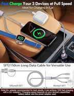 Travel Essentials for Apple Watch Charger,iPhone Charger,3 in 2 Type C/L/Magnetic Fast Charging Cable,Multi Charging Cable Portable Designed for iWatch Series,iPhone 17-11,Galaxy S26-S21,Car-4FT