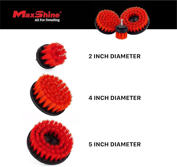 Maxshine 4" Universal M8 Medium-Duty Drill Brush for Upholstery & Carpet – Scrubber Attachment for Car Detailing, Fabric & Home Cleaning – Deep-Clean Tool Removes Stains, Grime & Spots