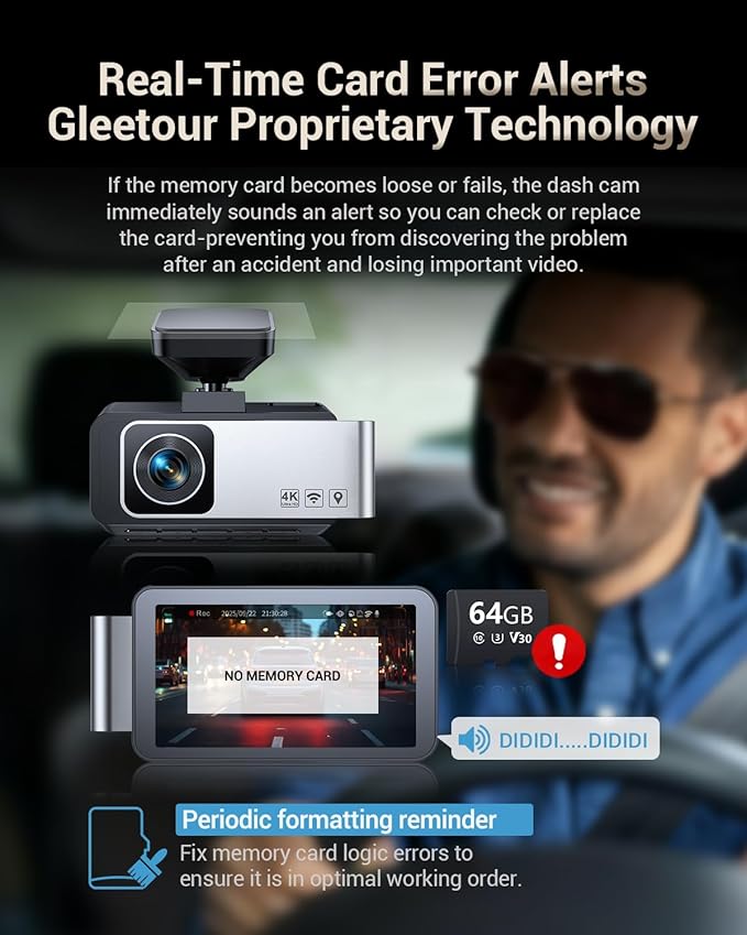 Dash Cam Front and Rear, 4K HDR Dash Camera for Cars, 3" IPS Screen Dash Cam Built-in GPS with 5.8G WiFi UHD Night Vision Free 64G Card, Parking Monitor, G-Sensor