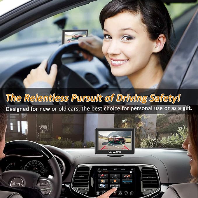 VM1 Wired Backup Camera Kit with 4.3” Monitor, 1080P License Plate Camera, IP68 Waterproof Night Vision, Reverse/Continuous View for Car, SUV, Pickup, Sedan, Truck, 33ft Cable