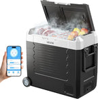 VEVOR Car Refrigerator, DC 12/24V AC100-240V Compressor Electric Cooler, -4°F to 68°F Truck Refrigerator with APP Control, Wheels & Dual Zone, 58 QT Cars Cooler for RVs, Boats, Camping, Fishing