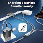 Travel Essentials 3 in 2 Charging Cable for Phone Watch Charger, USB A/USB C Multi Charging Cable/Cord for All Devices Compatible for iWatch Ultra/SE/11-2, iPhone17 15 14, Android, More - 5FT