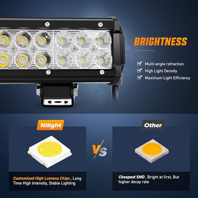 Nilight 12 Inch 72W Spot Flood Combo Led Light Bar 2Pcs 4Inch 18W Flood LED Pods Fog Lights Off Road with Wiring Harness Kit-3 Leads for Van Camper Car Pickup Golf Cart ATV UTV SUV Truck Boat 4x4