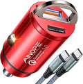 AINOPE 90W Super Fast Car Charger, Invisible USB C 45W Car Charger Fast Charging Type C, [Mini&Metal] Cigarette Lighter USB Adapter Fits Samsung Galaxy S25 Ultra S24 iPhone 16 15 Pro Max Piexl, Red