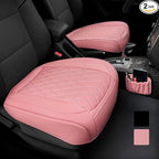 2 Pack Leather Front Car Seat Cover Bottom Car Seat, Anti-Slip and Full Wrap Driver Car Seat Protectors with Storage Pocket, Luxury Waterproof Bottom Auto Seat Cushion Pad Mat for Most Vehicles(Pink)