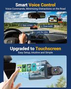 3 Channel Dash Cam with WiFi & GPS, Front and Rear/Inside, Voice Control 4K/2.5K+1080P+1080P Triple Dash Camera for Cars, 3" IPS Touch Screen, Free 32GB Card