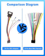 Hikity 16 Pin Wiring Harness ISO Adapter for Android Car Radio Universal ISO Standard Female Radio Connector with Steering Wheel Control Cables and Reverse Gear