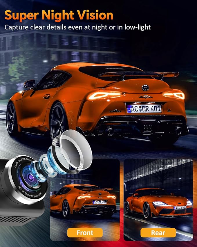 4K Dual Dash Cam Front and Rear, 4K+2K Dashcam with 5GHz WiFi & APP Control, Dash Camera for Cars with 64GB Card, 24H Parking Monitor, Night Vision, Loop Recording, G-Sensor, WDR, 3.2" IPS Screen