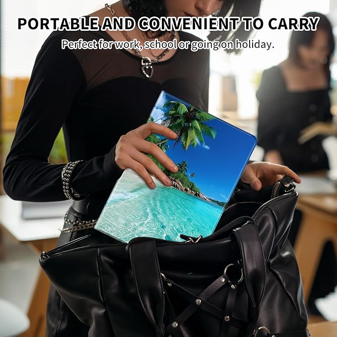 Case for Kindle Scribe,PU Leather Cute Slim Folio Adjustable Stand Cover with Auto Wake/Sleep for Amazon Kindle Scribe Cover 10.2 Inch (2024/2022 Release),Green Sea Beach