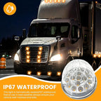 2PCS 17-LED Dual Revolution Amber to Purple Turn Signal & Marker Lights, Clear Lens & Stainless Steel Bezel for Freightliner, Kenworth, Peterbilt, Trailer, Heavy Truck